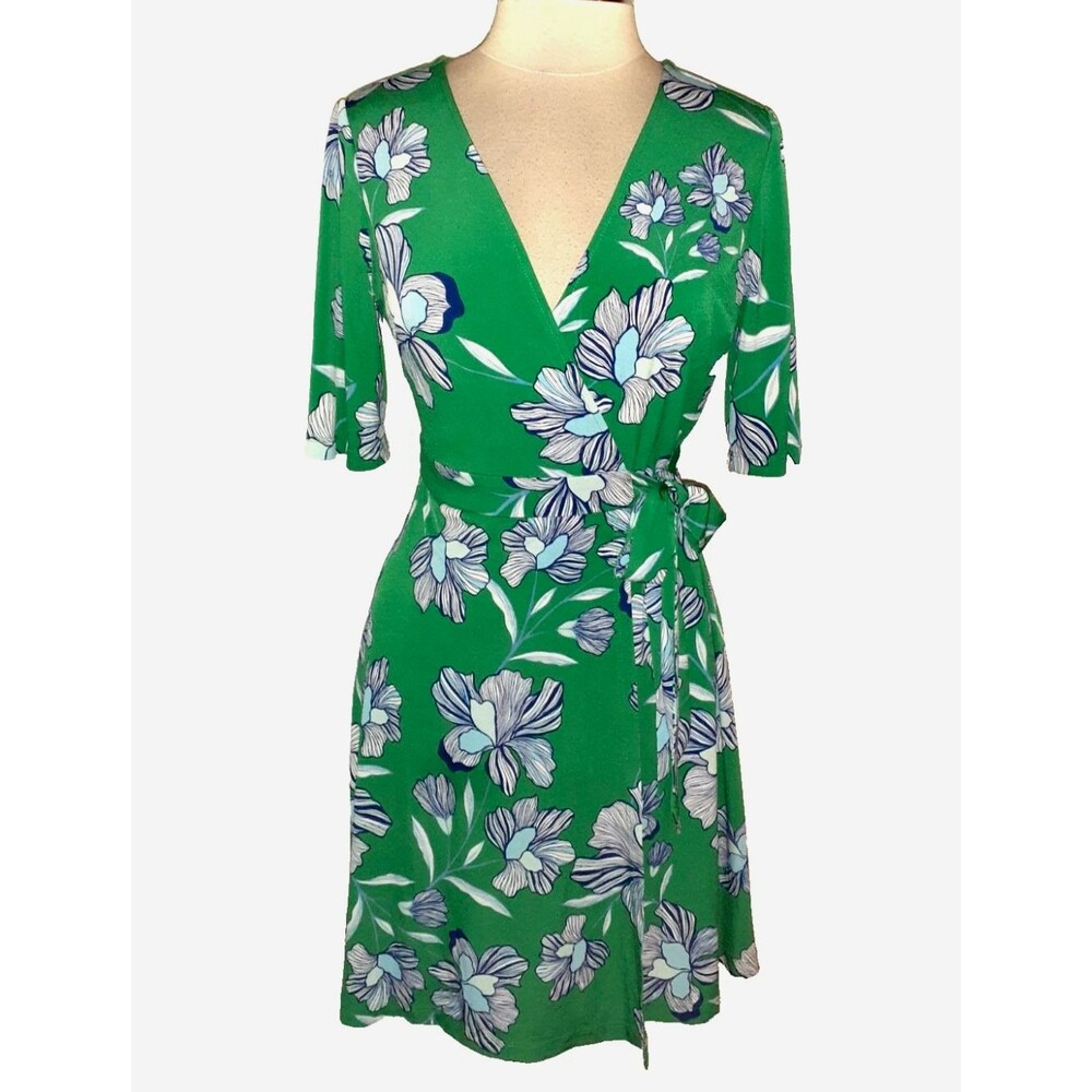 Vince Camuto Wrap Dress SZ 4 Green Floral Orig $128